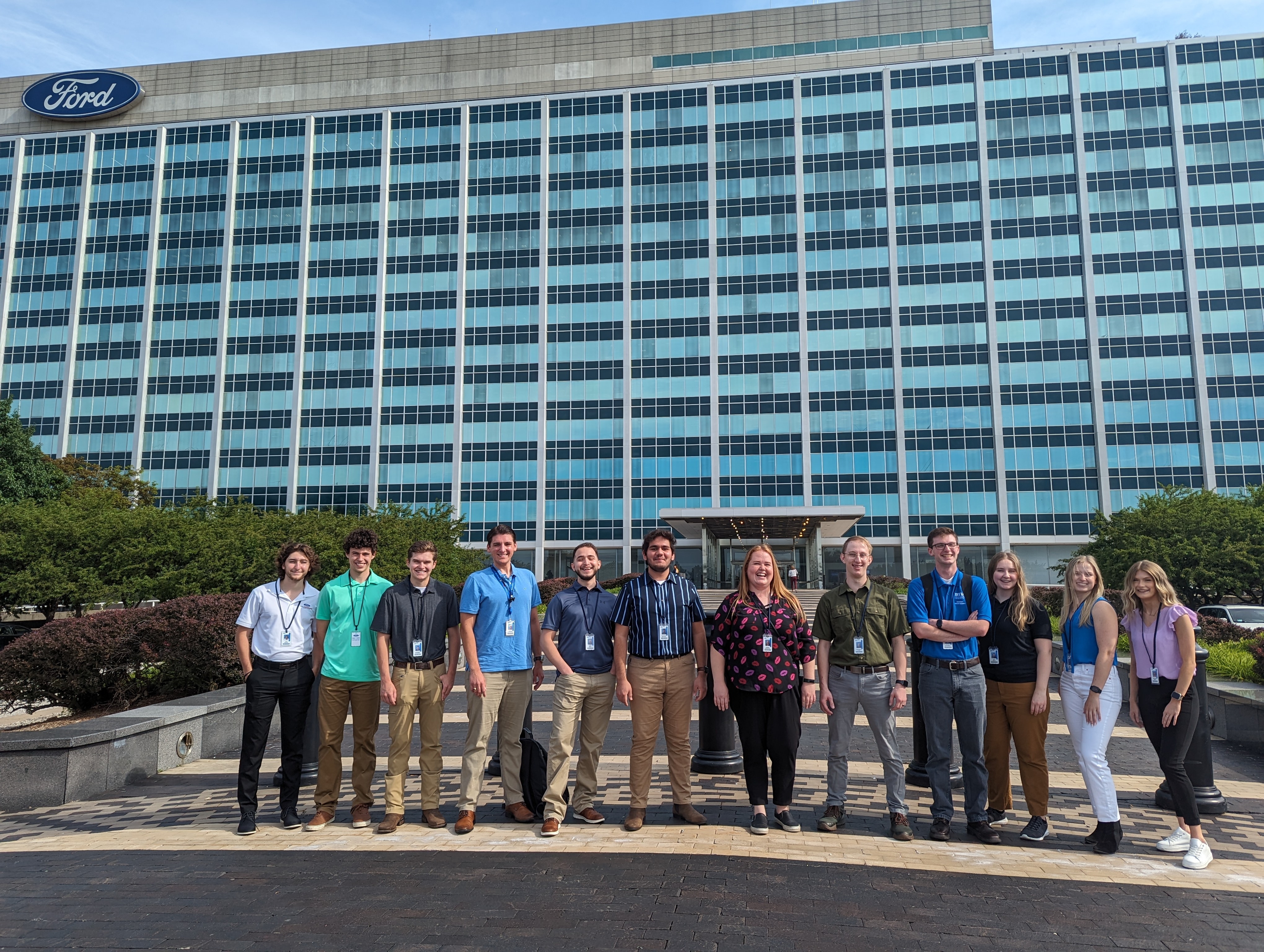 Group of Summer Interns in front of Ford World Headquarters